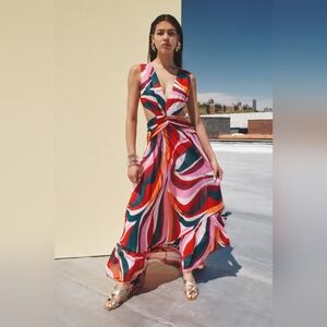 PatBO Multicolor Delos Cutout Plunge Maxi Dress Long Length